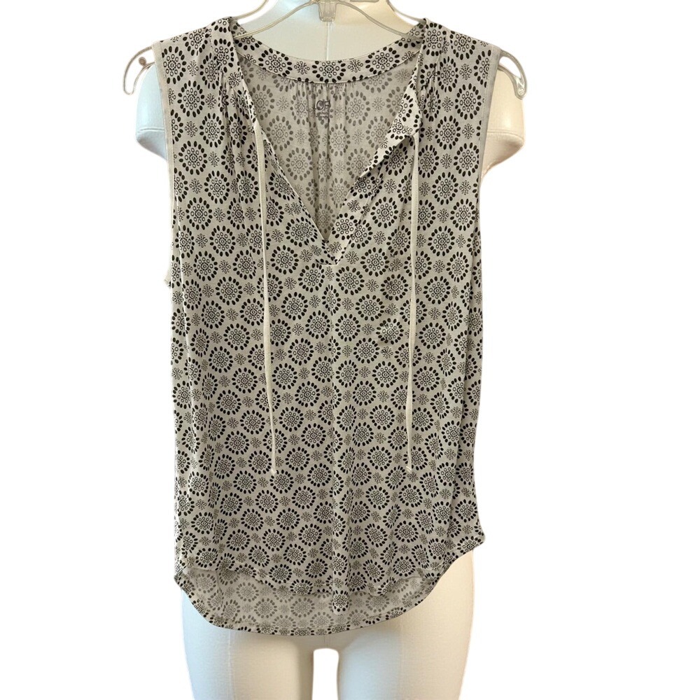 LOFT Women's Sleeveless Print Tie Neck Blouse Top Ivory Green Size M NWOT BOHO